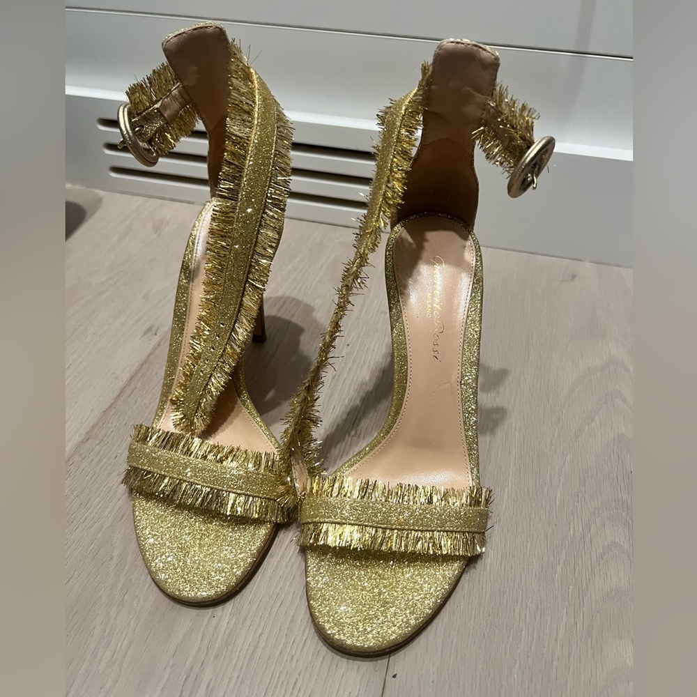 Gianvito Rossi Gold Fringe Heels